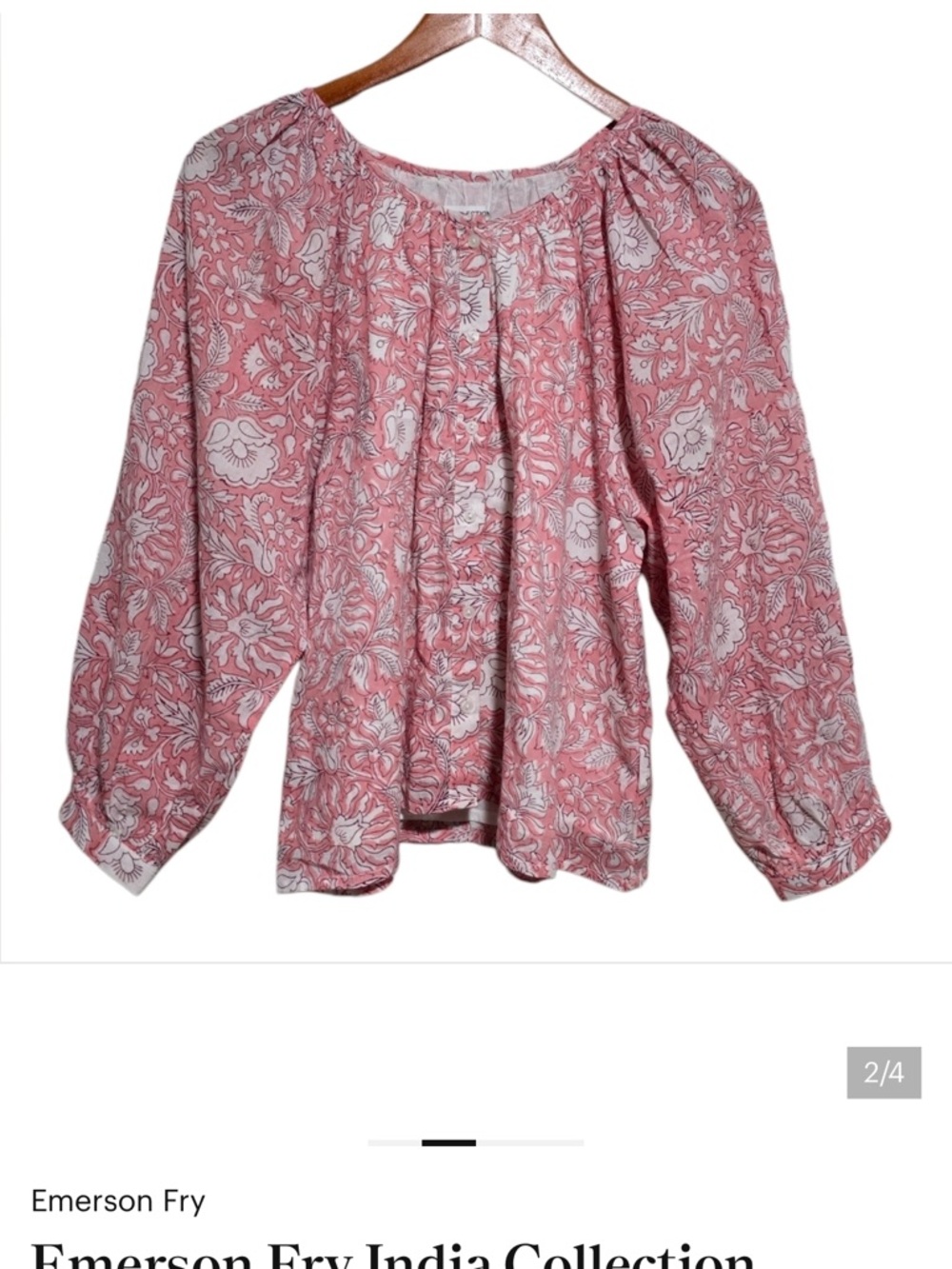 Emerson Fry India Collection Frances Blouse in Devina Flowers Pink Size XS - Picture 2 of 4